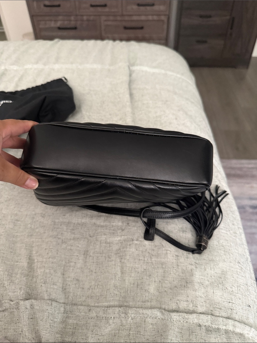 Saint Laurent Black Quilted Chevron Leather Camera Bag with YSL Logo - Picture 10 of 10